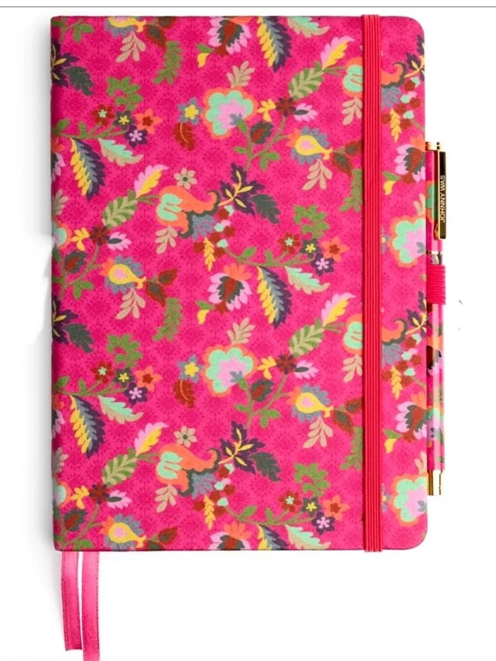 NEW Johnny Was Verney Journal and Pen Set Silk Blend Floral Pink Size 8.5