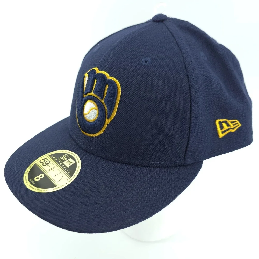 New‎ Era 59Fifty Milwaukee Brewers Navy Blue Fitted Size 8 Low Profile Hat NEW
