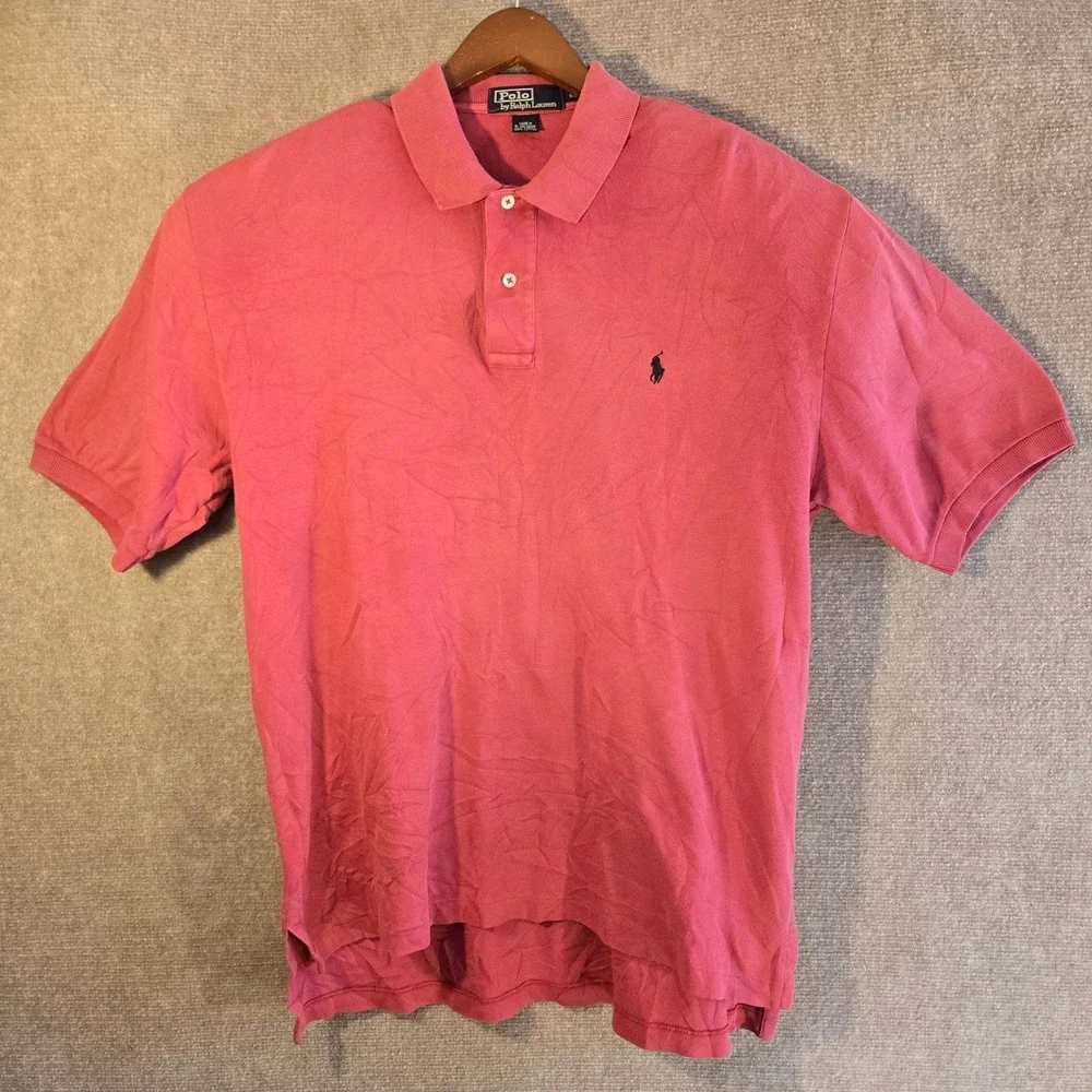 Polo Ralph Lauren Mens Classic Fit Short Sleeve Pique Polo Shirt Salmon Pink M‎