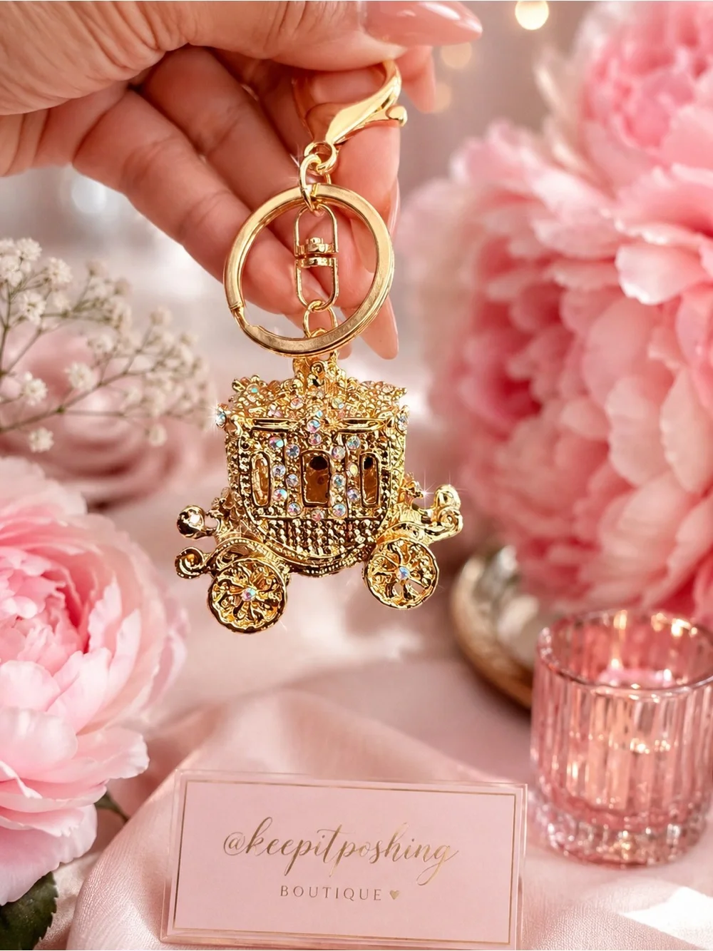 Gold Crystal Carriage Keychain