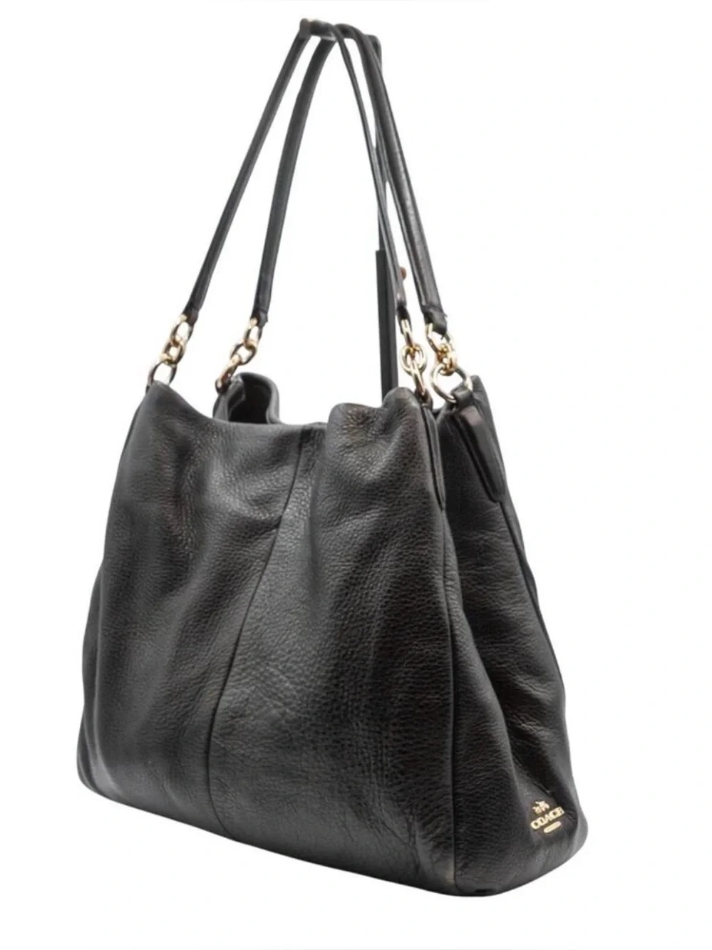 Vintage Coach Madison Phoebe Leather Shoulder Bag Pebbled Black 3 Compartment